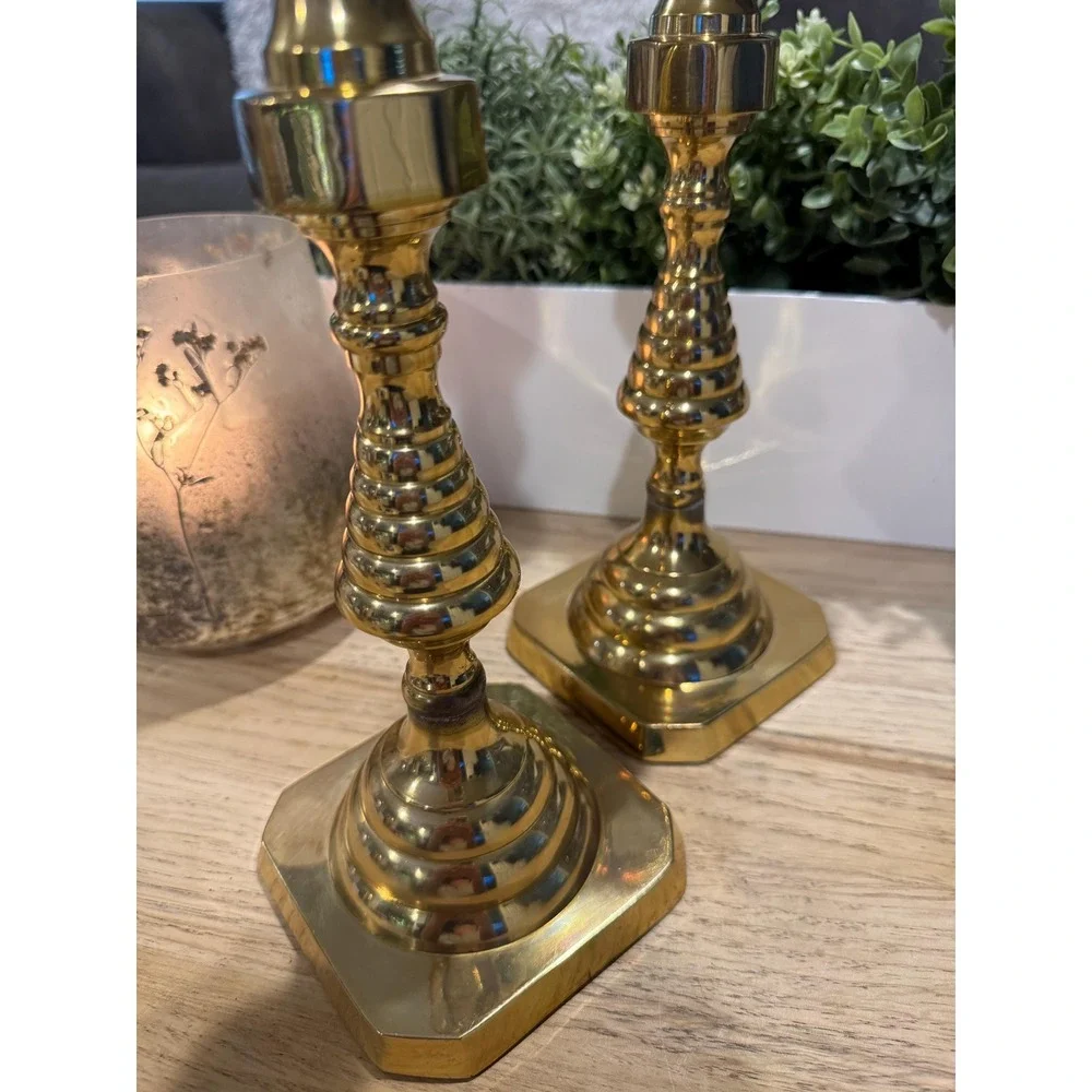 Baldwin Brass Beehive Candlestick Holders Vintage  Pair Classic Table Decor 12in - Picture 3 of 4